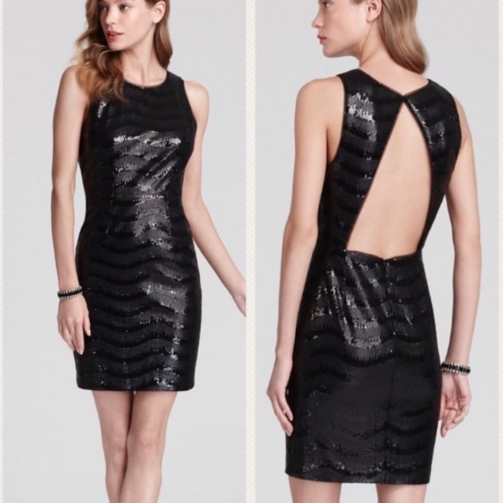 BCBGMaxAzria Black NERA Sequin Open Back Dress -10